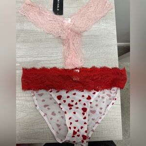 NWT 2 Pack Lace Underwear Wantable Red with Hearts and Pink Lace Thong/Bikini